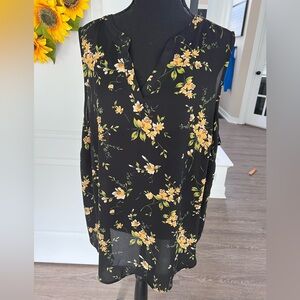 Floral Black and Yellow Sleeveless Top